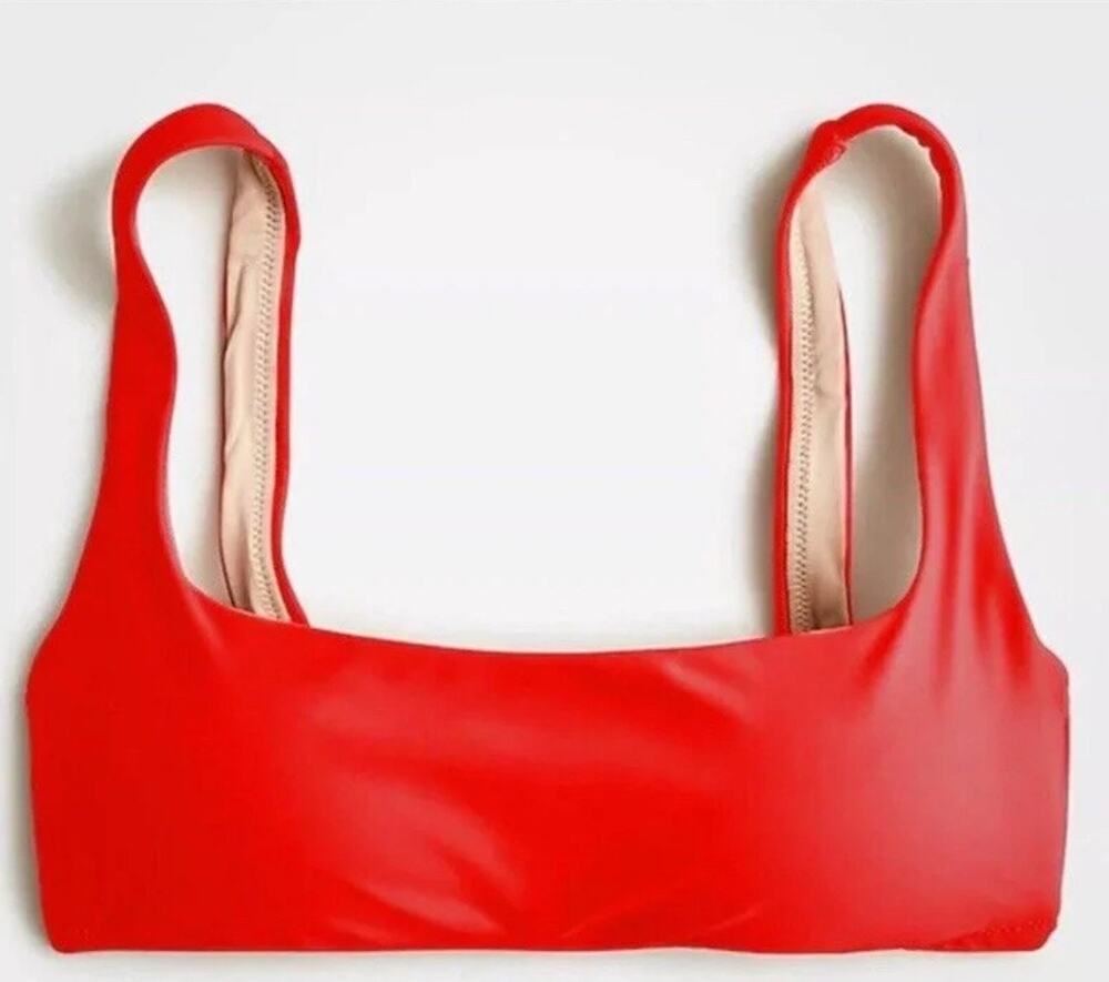 J. Crew Red Over the Shoulder Scoop Neck Heritage Bikini Top - Small - NWT